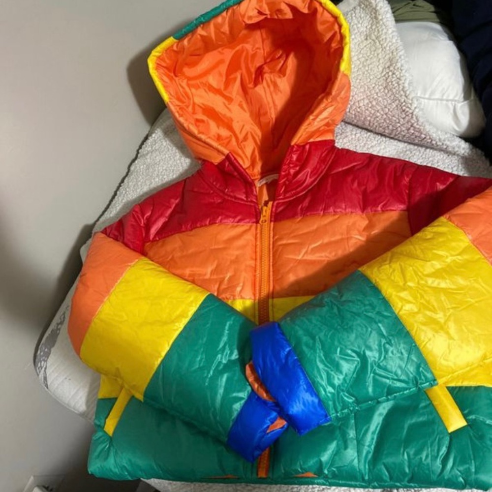 Rainbow cropped puffer coat